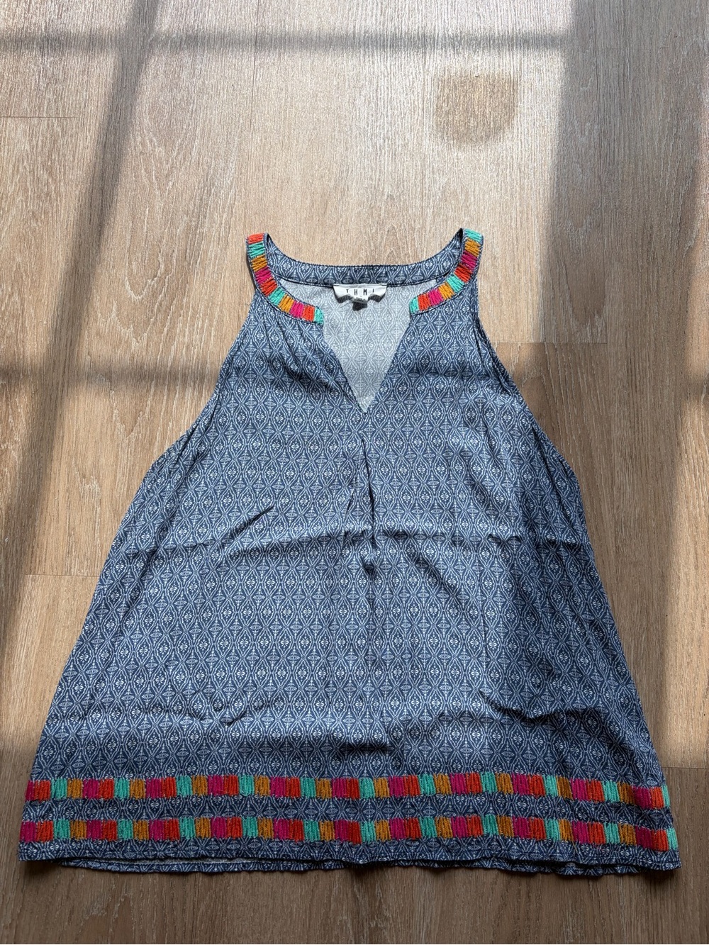 THML Navy Patterned Tank with Colorful Embroidered Trim